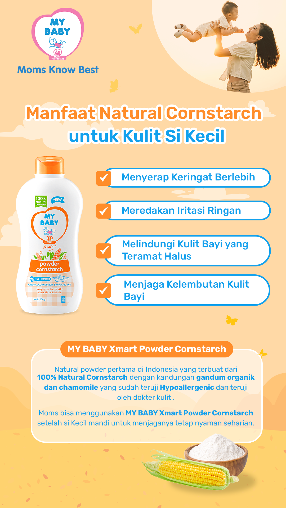 Manfaat Natural Cornstarch untuk Kulit Si Kecil