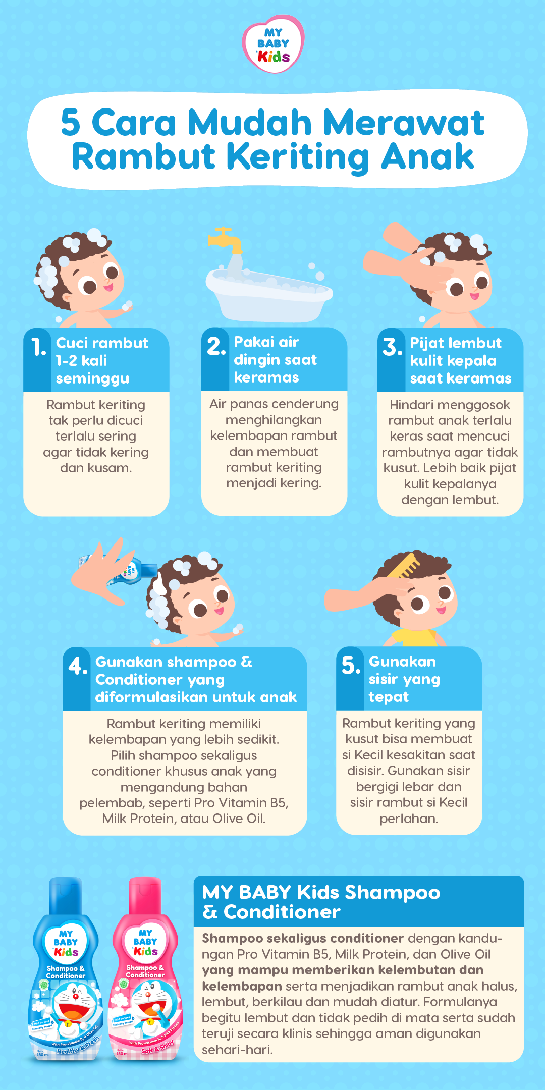 5 Cara Mudah Merawat Rambut Keriting Anak